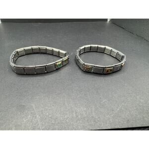 Talexia Stainless Steel Link Italian Charm Silver & Gold Tone Bracelet Lot of 2